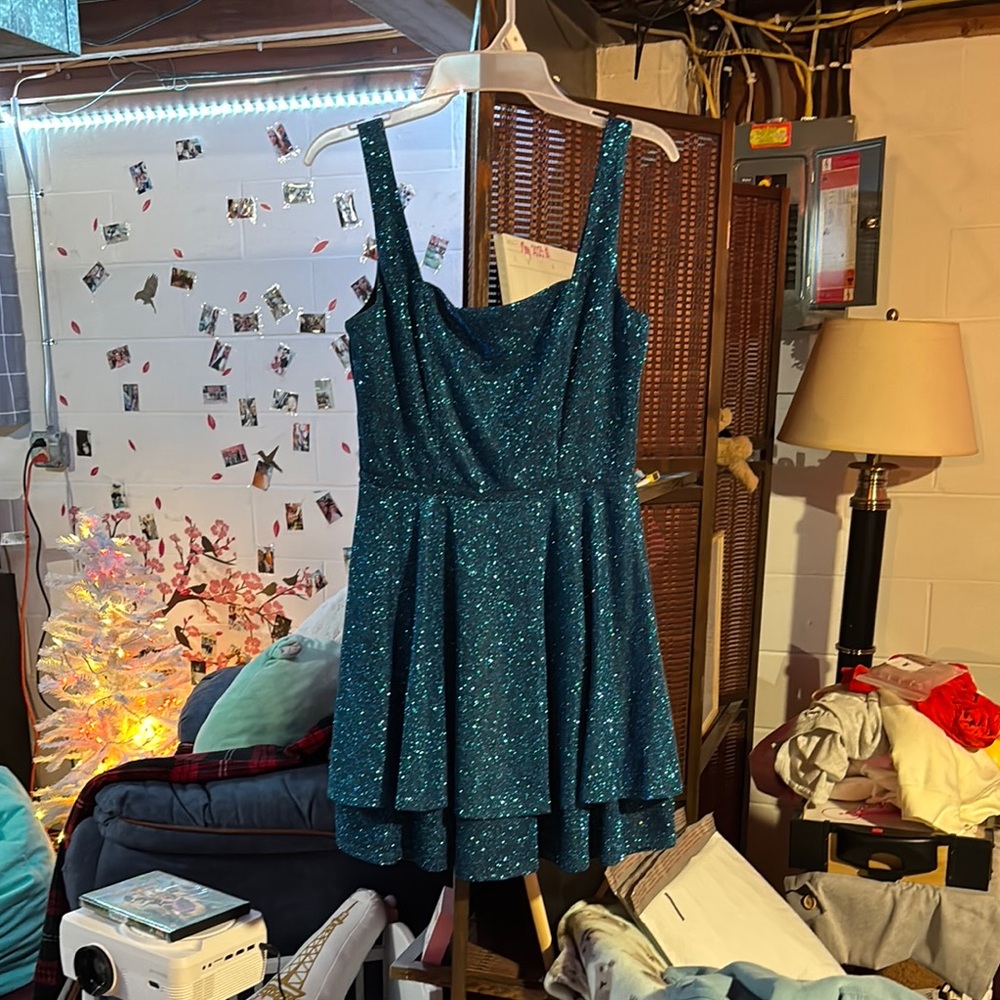 City Triangles Blue Sequin Fit and Flare Prom Dress